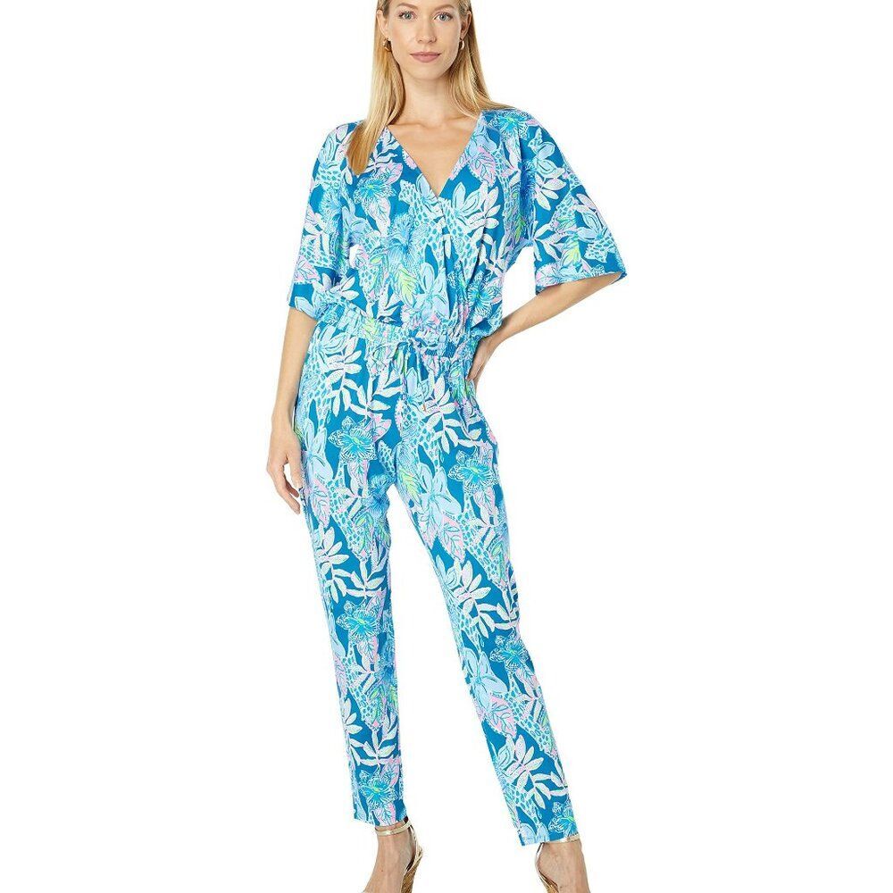Lilly Pulitzer Merrick Jumpsuit Macaw Blue Tall Me About It - Small NWT